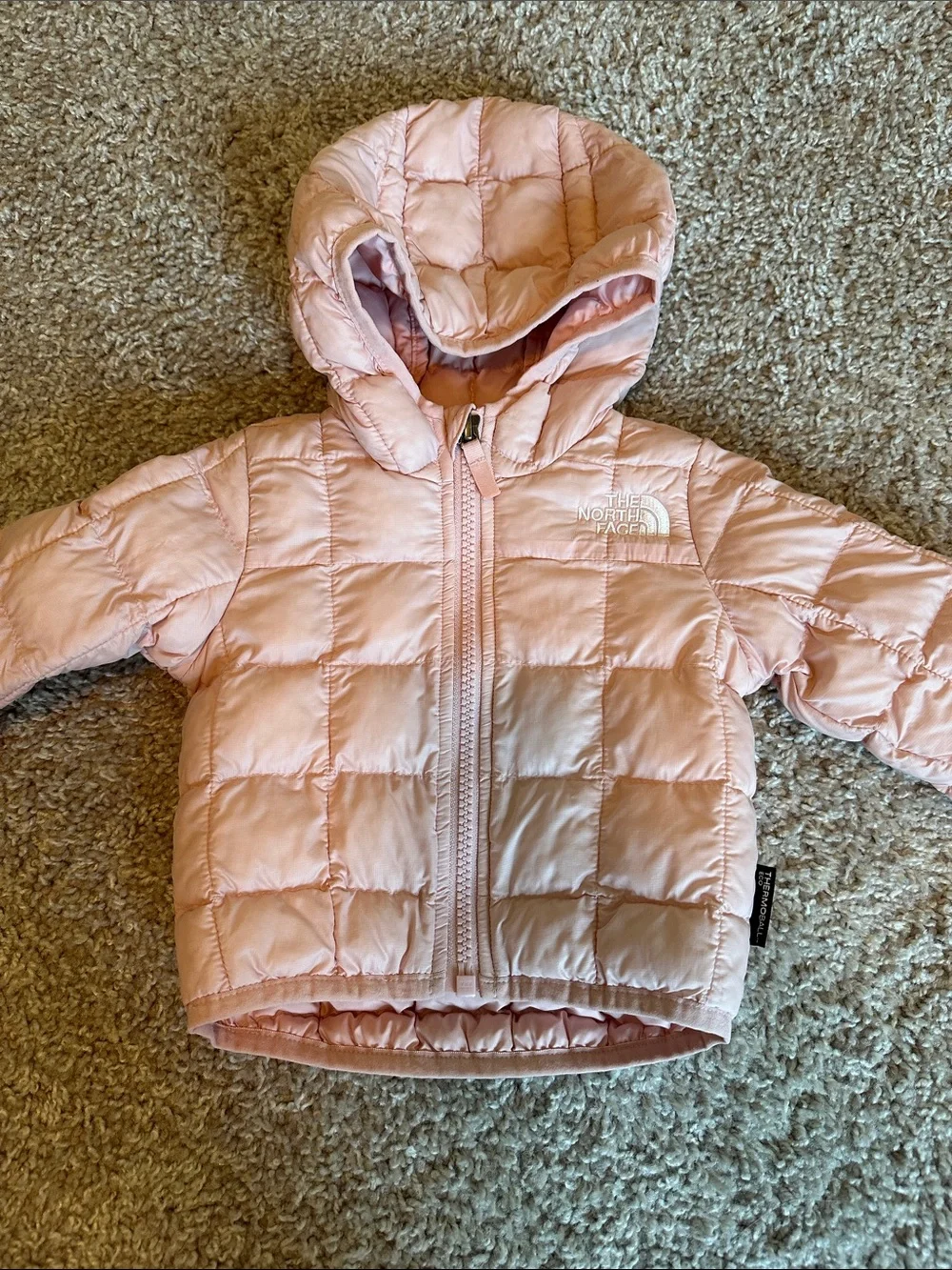 The North Face Light Pink Quilted Hooded Thermoball Eco Jacket
